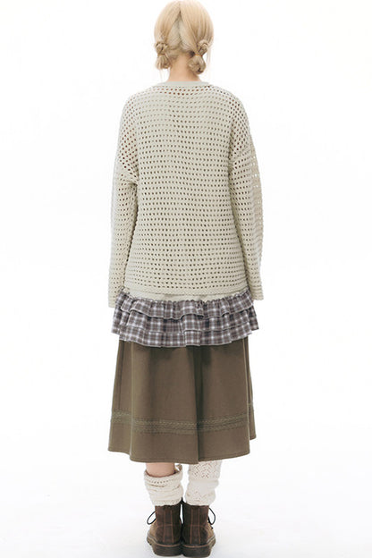 Solid Color Hollow Knit Cardigan