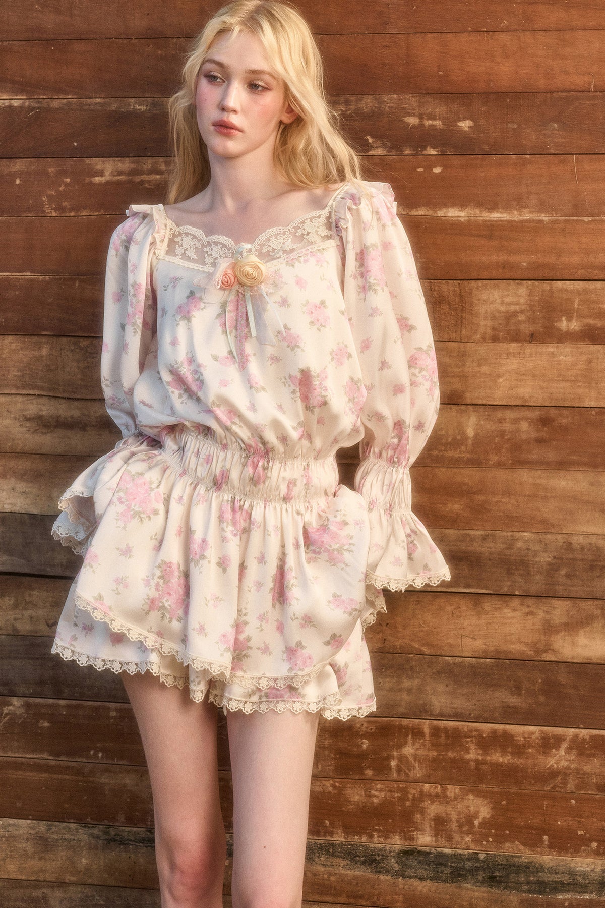 Floral Two-Piece Blouse and Shorts Set-Up