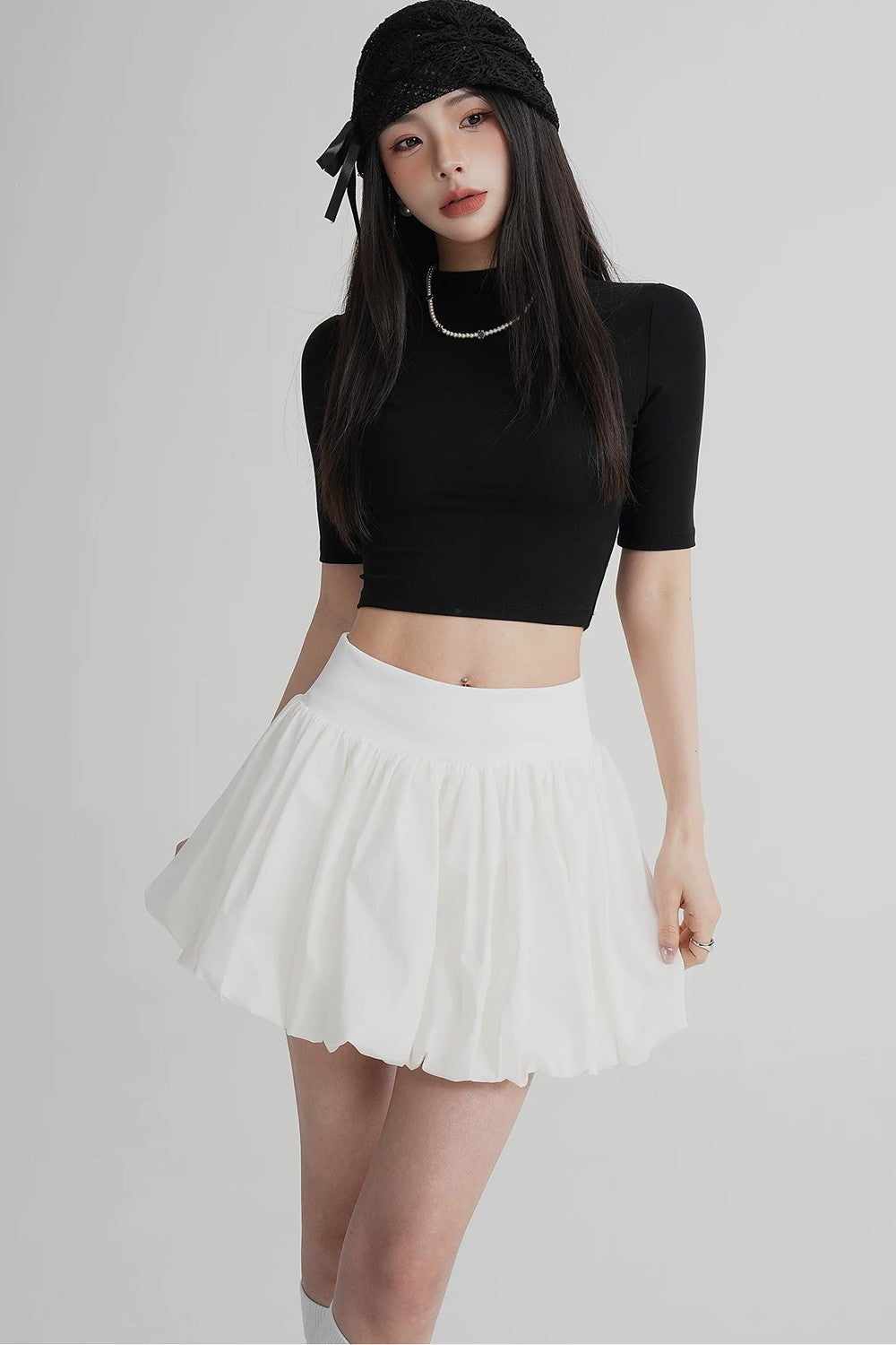 Cropped High Neck Short Sleeve Top