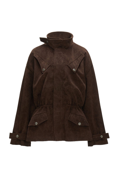 Giacca a righe in finta pelle scamosciata con coulisse