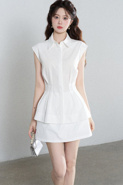 Pleated Shirt and Mini Skirt Set-Up