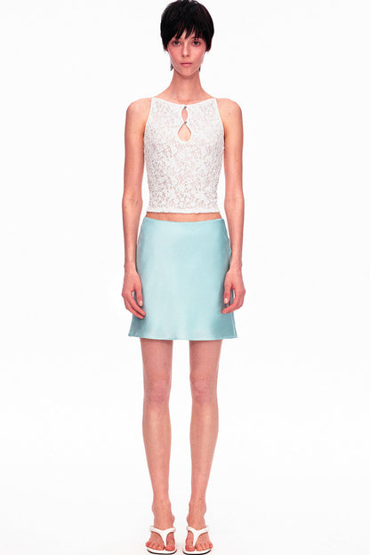 Smooth Real Acetate Mid-Waist Lace Skirt