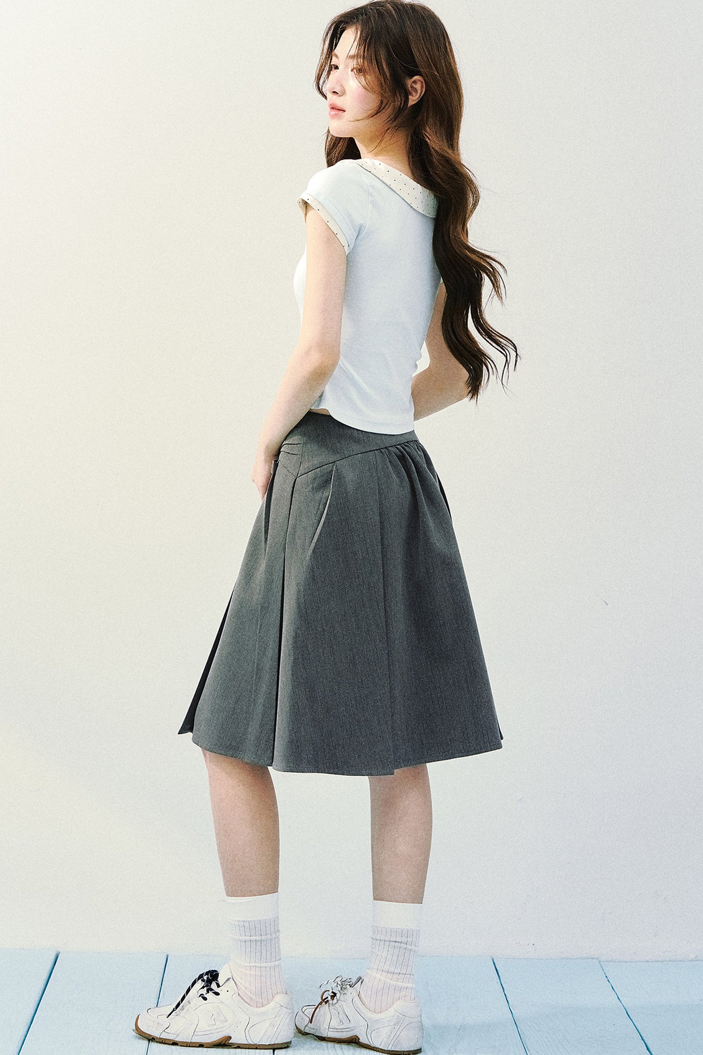 Asymmetrical Pleated Midi Skirt