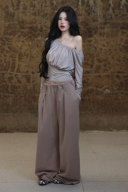 Draped Loose Pleated Straight Sweatpants