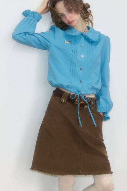 Tassel Doll Collar Puff Sleeve Shirt