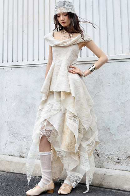 Sculpture-Like Twisted Collar Two-Piece Skirt Set-Up