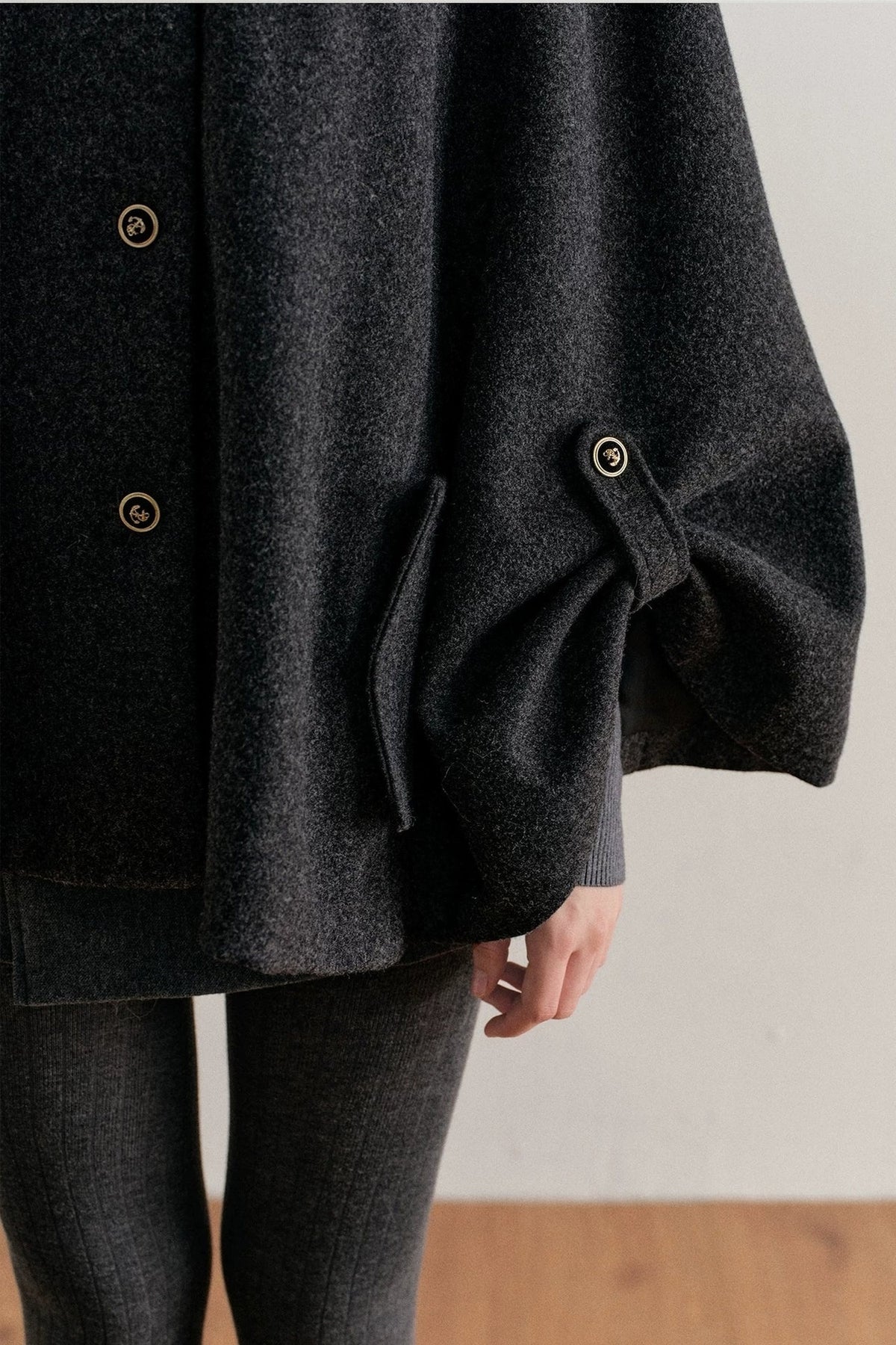 Detachable Large Fur Collar Woolen Cape