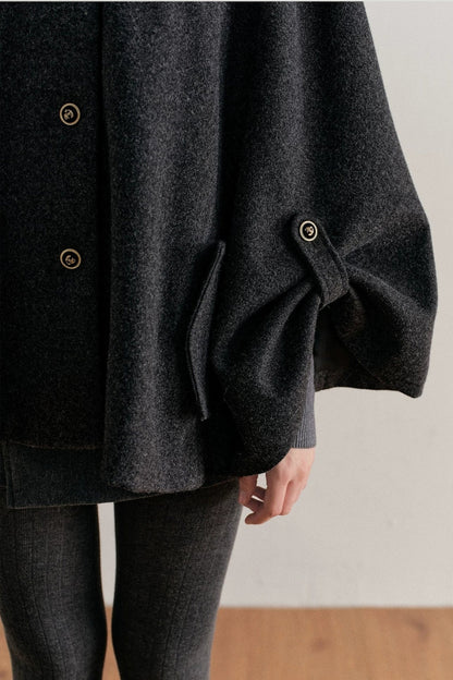 Detachable Large Fur Collar Woolen Cape