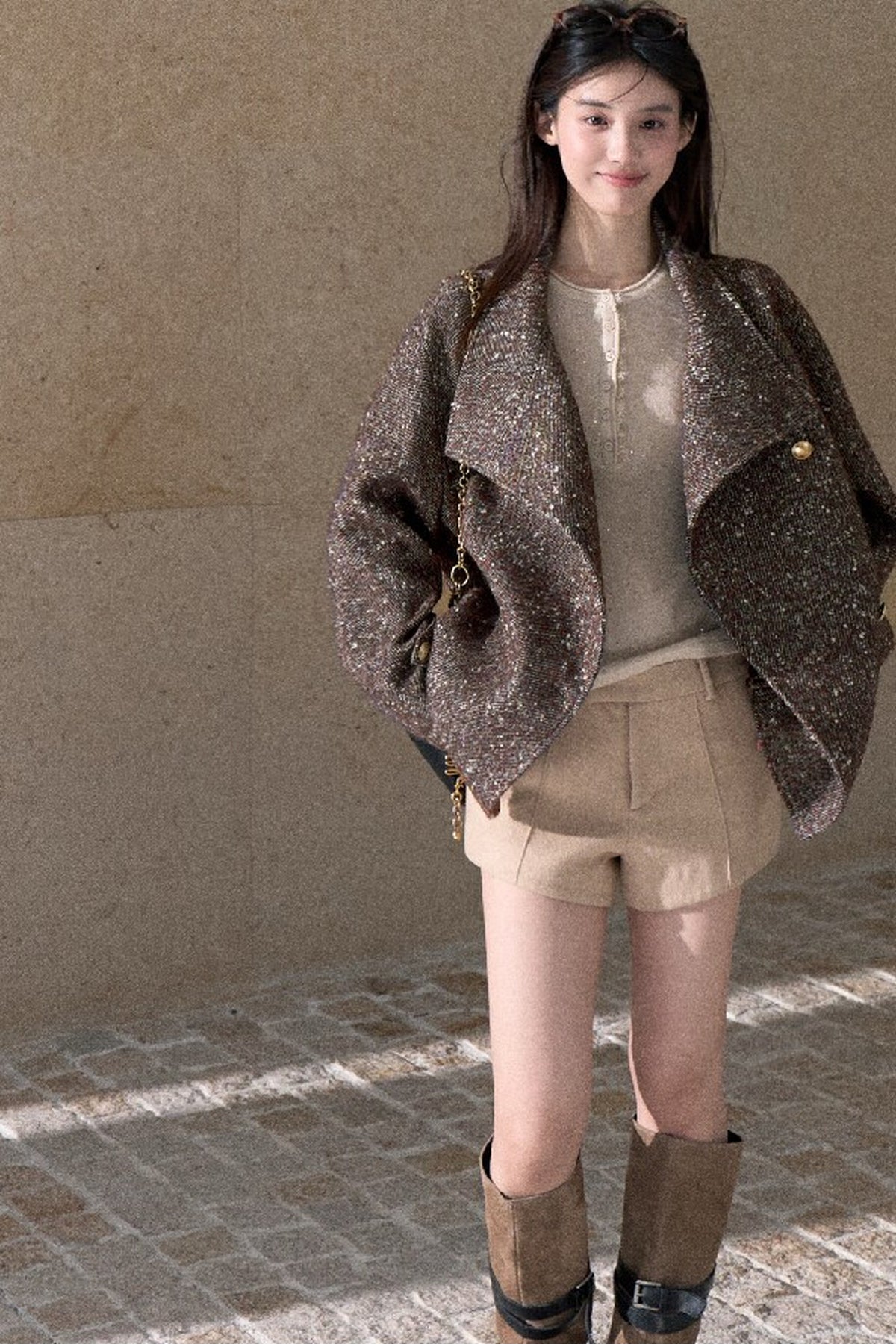 Textured Wool Blend Double-Breasted Jacket