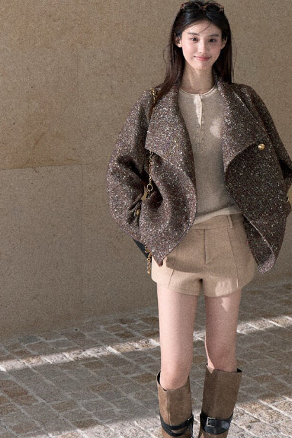 Textured Wool Blend Double-Breasted Jacket