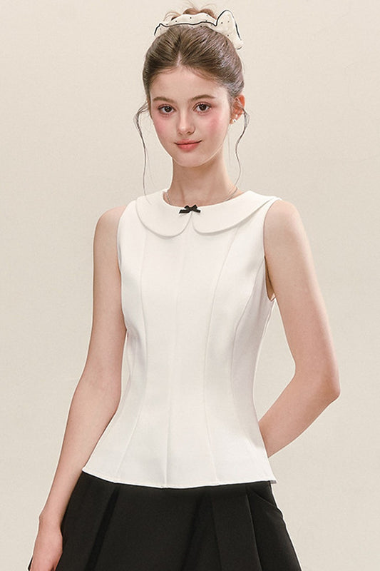 Sleeveless Doll Collar Bow Tank Top