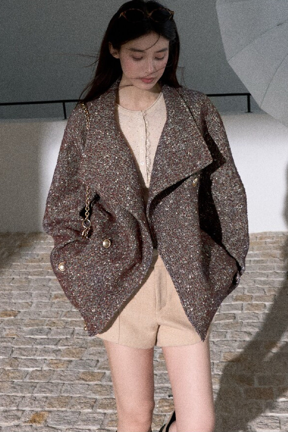 Textured Wool Blend Double-Breasted Jacket