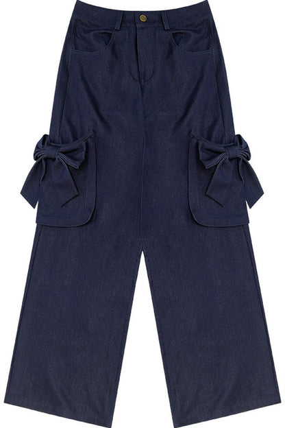 High-Waisted Bow Pocket Wide-Leg Pants