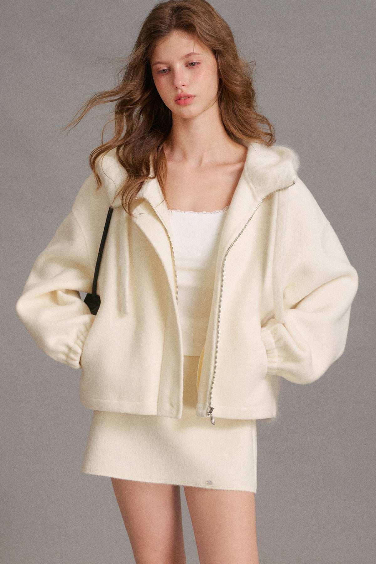 Double-Sided Wool Patchwork Hooded Coat