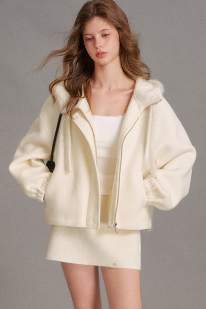 Double-Sided Wool Patchwork Hooded Coat