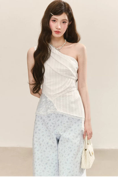 White French Asymmetrical Twist Top