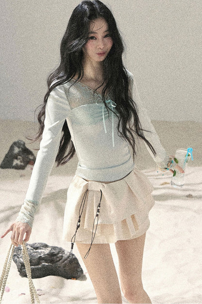Long Sleeve Lace V-Neck Top