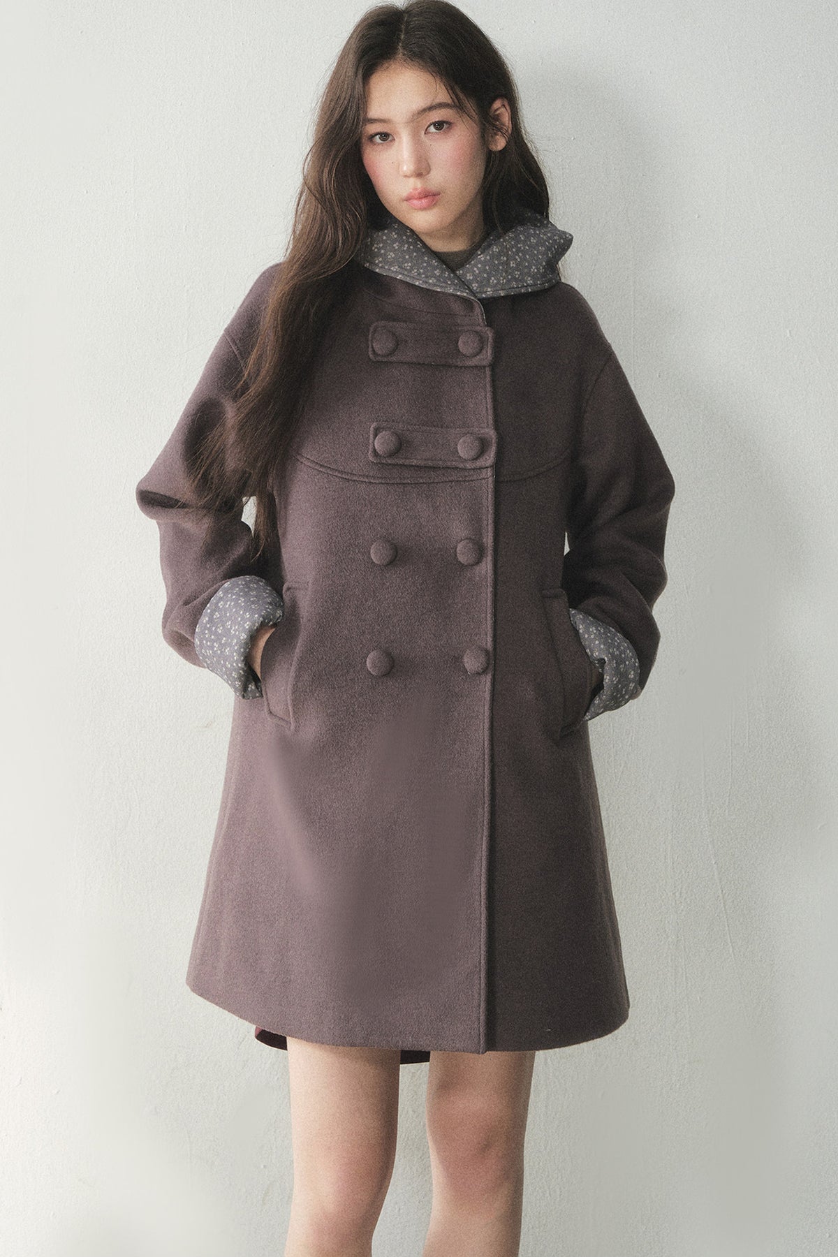 Double-Breasted Woolen Hooded Coat