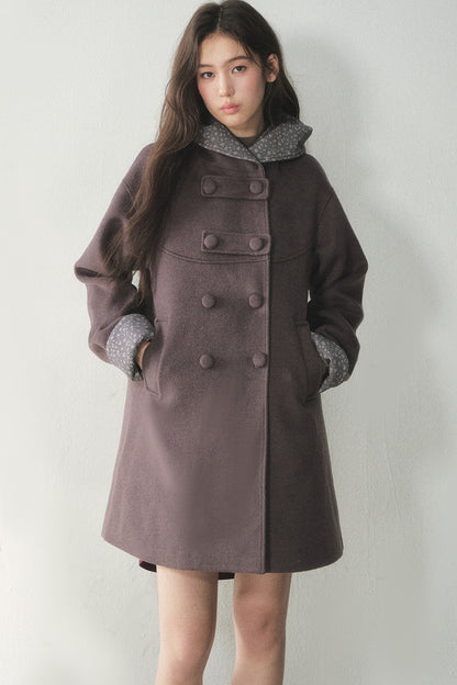 Double-Breasted Woolen Hooded Coat