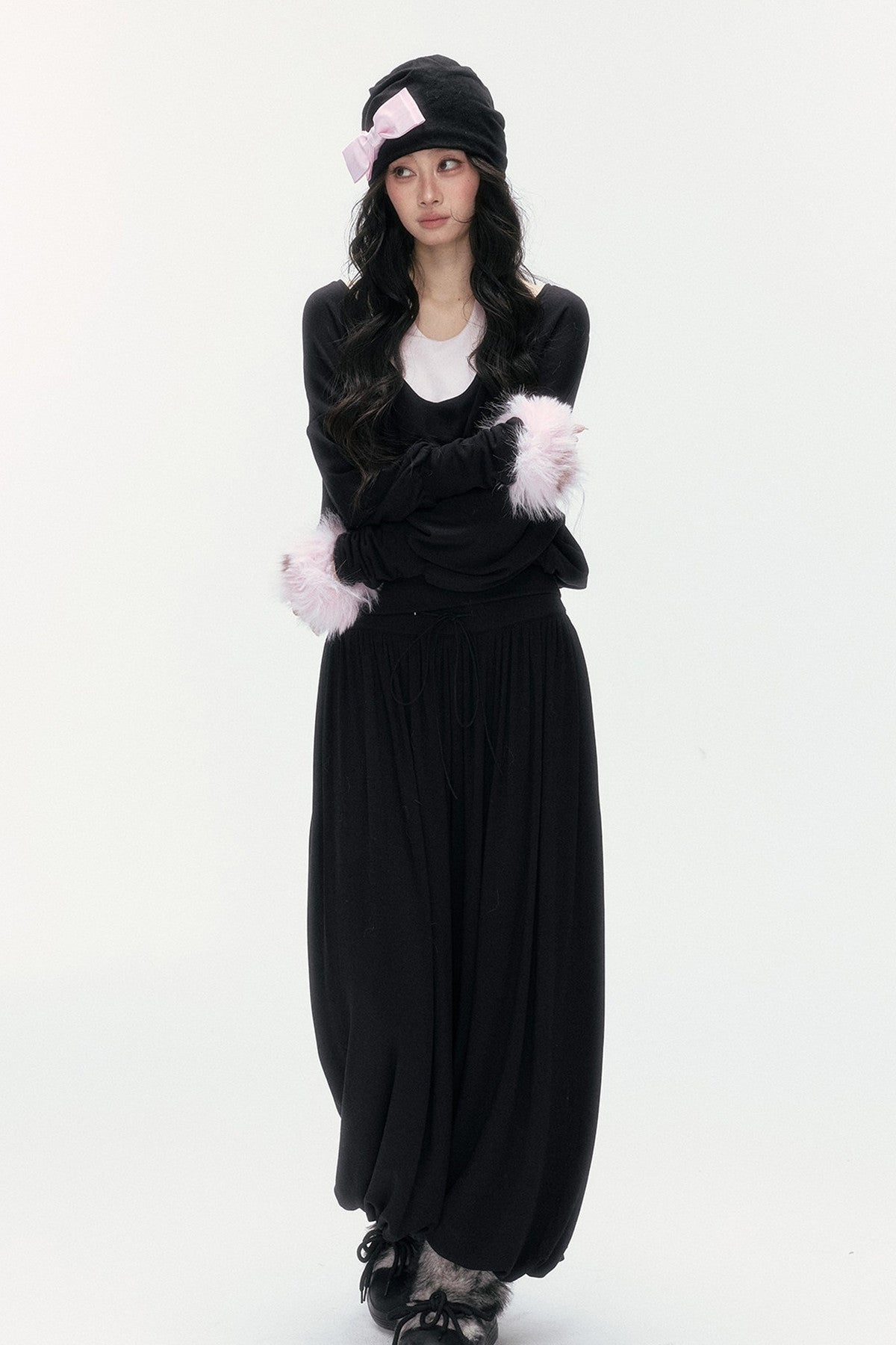 Detachable Halter Batwing U-Neck Knit Top Set-Up