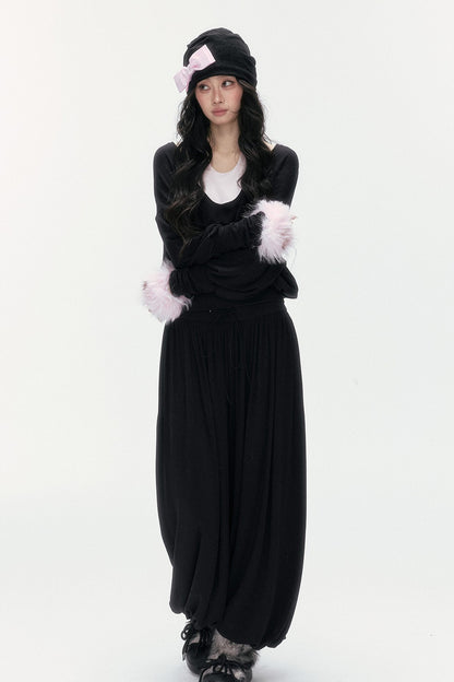 Detachable Halter Batwing U-Neck Knit Top Set-Up