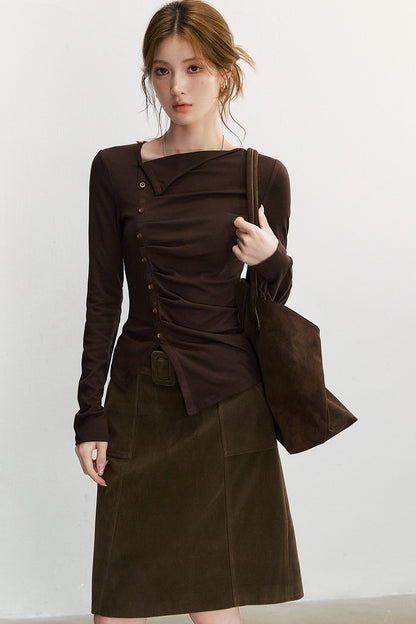Asymmetrisches langärmeliges Strickoberteil