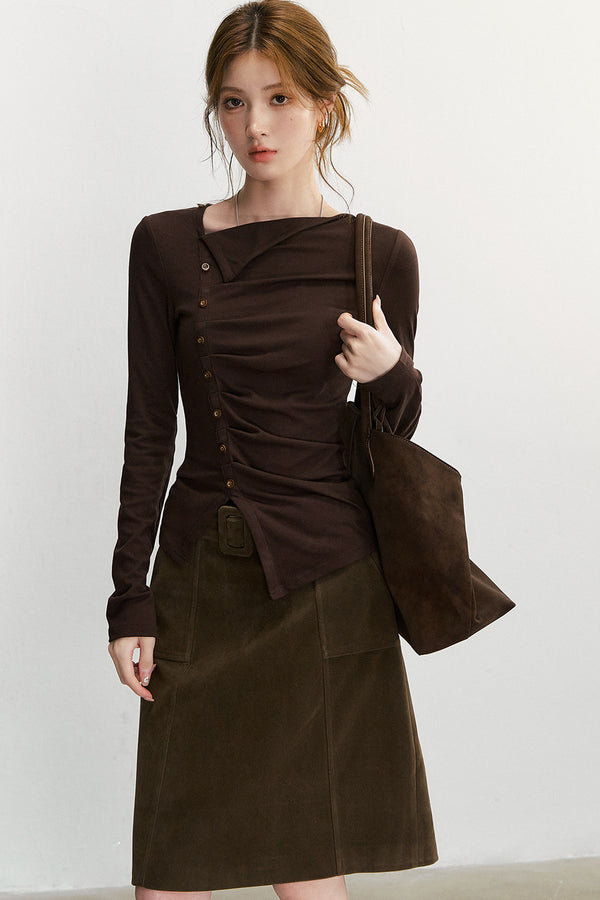 Asymmetrical Long-Sleeve Knit Top