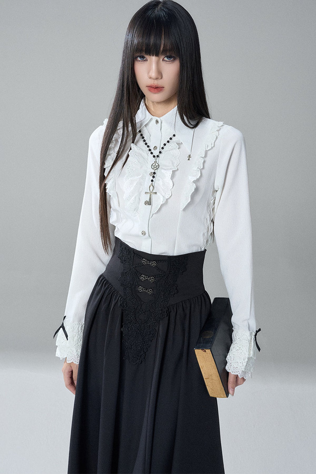 Gothic Black Skirt and White Shirt Set-Up