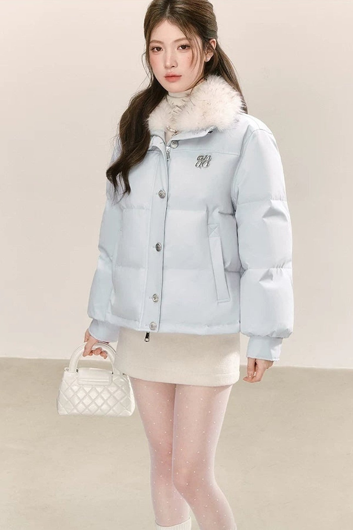 Blue 90% White Duck Down Puffer Jacket