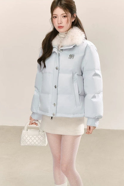 Blue 90% White Duck Down Puffer Jacket