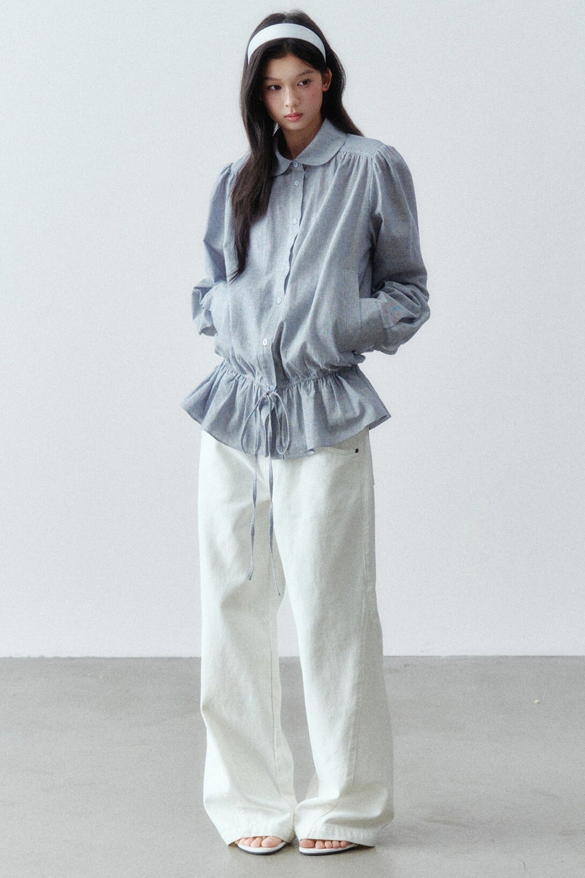 Low-Waist Ruffle Linen Shirt