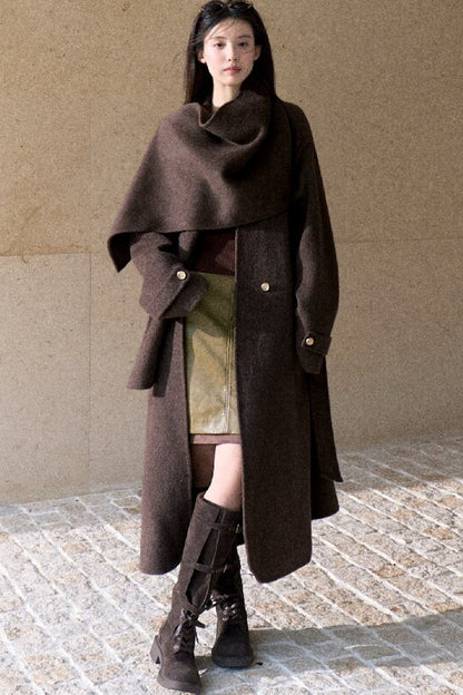 Double-Sided Wool Scarf Collar Coat