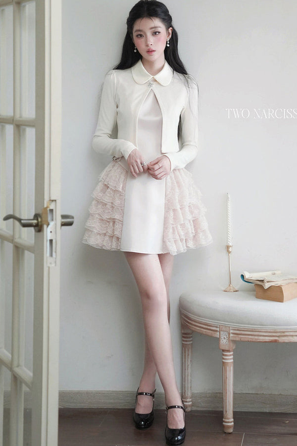 Collar Dress Cardigan Set-Up