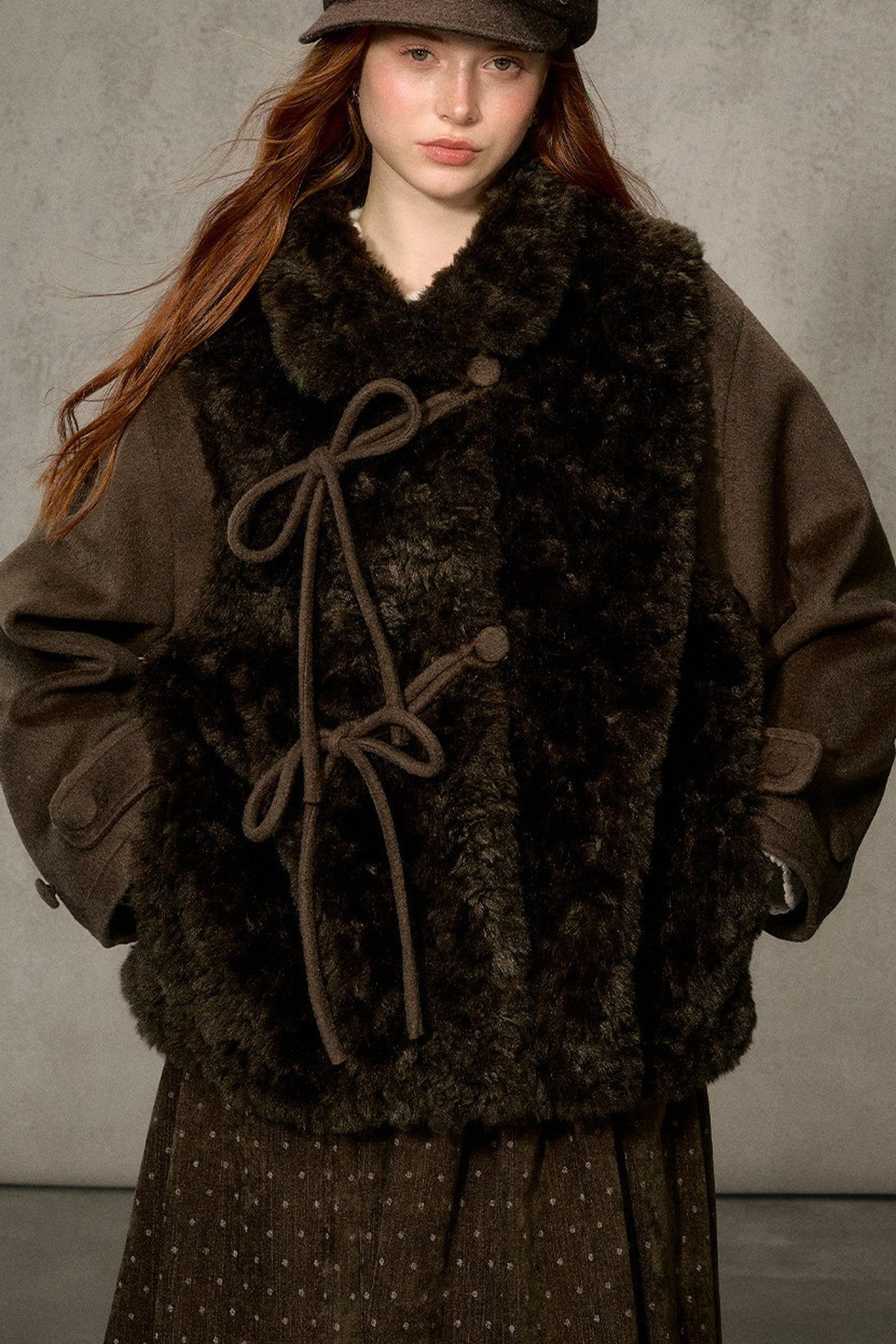 Flower Tea Layered-Look Woolen Furry Top