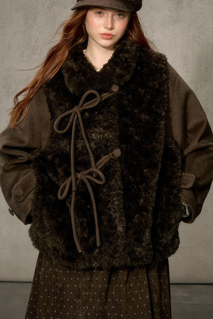 Flower Tea Layered-Look Woolen Furry Top