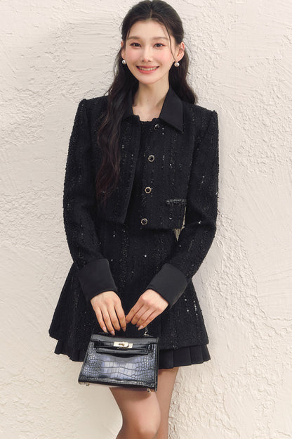 Little Chanel Style Satin Vest Dress and Jacket Set