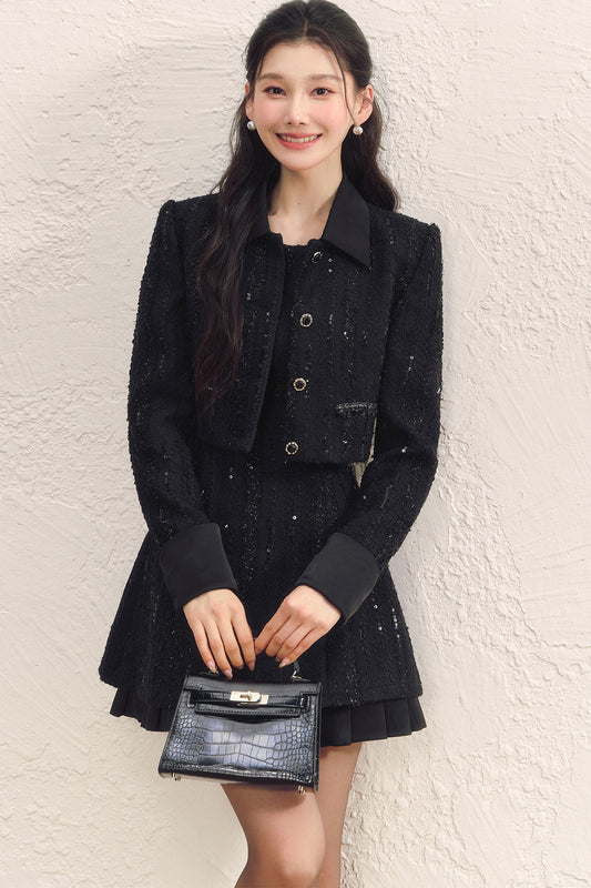 Little Chanel Style Satin Vest Dress and Jacket Set