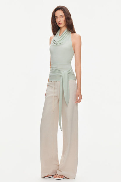 Lyocell Halter Neck Sleeveless Tie Waist Top