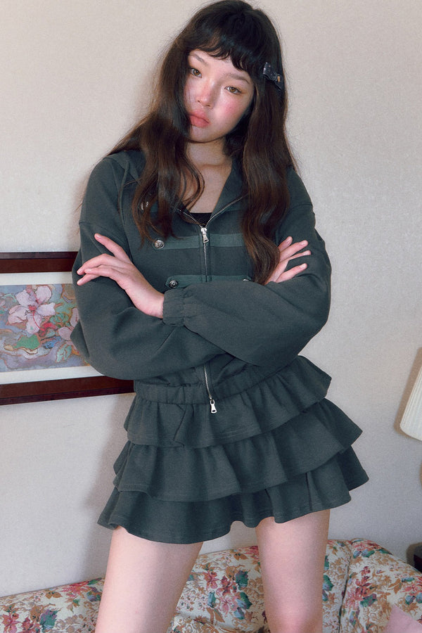 Retro Napoleon Hooded Sweatshirt and Skirt Set-Up