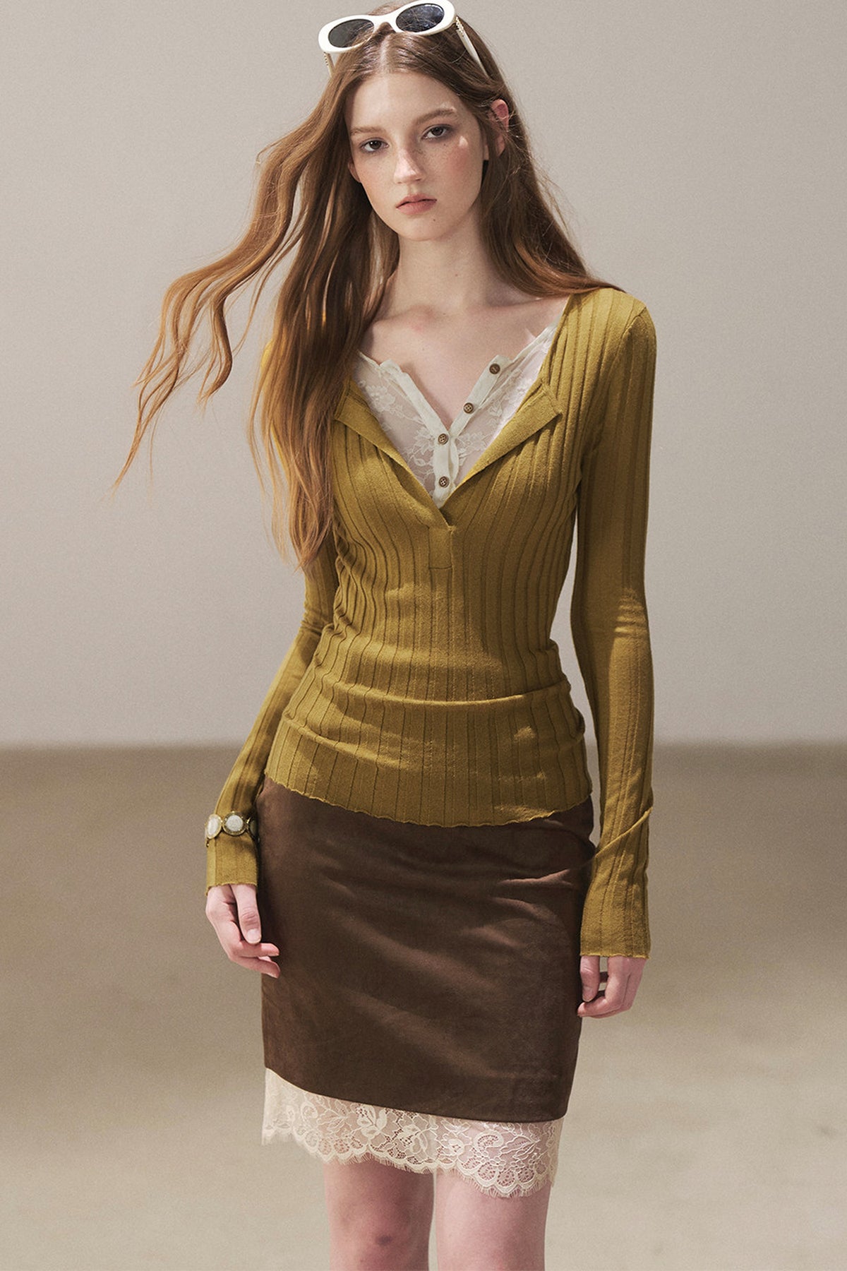 Ribbed Lace Knit Top