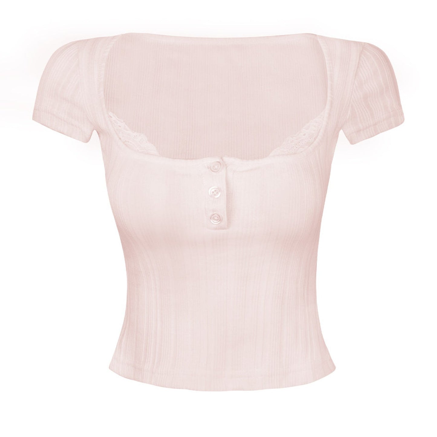 Square Neck Lace Ribbed Crop Top