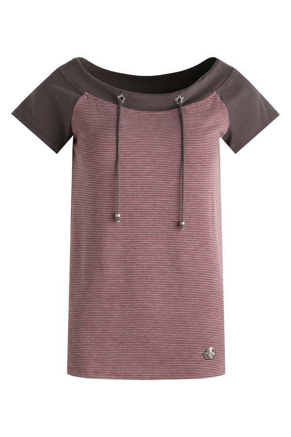 Off-Shoulder Striped Raglan T-Shirt