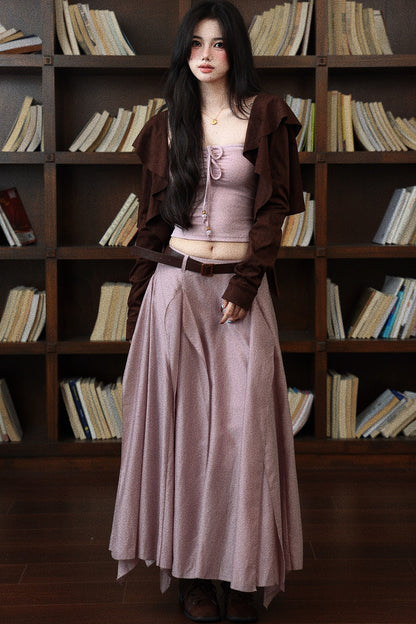 Waist-Cinching Tube Top and Pink and Purple Flowing Skirt Set-Up