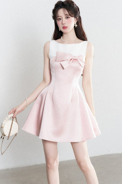 Pink Sleeveless Waist-Cinching A-Line Dress