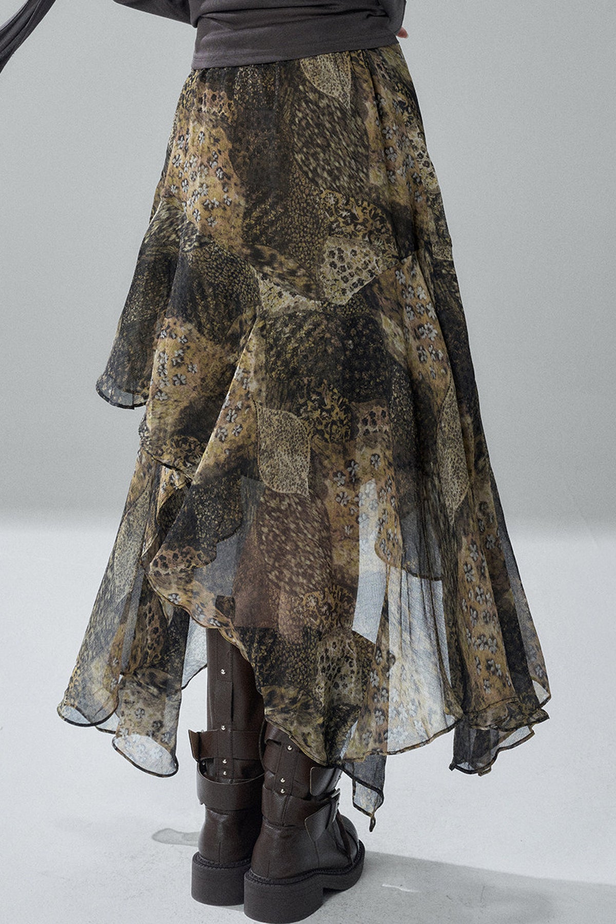 Asymmetrical Leopard Print Chiffon Skirt