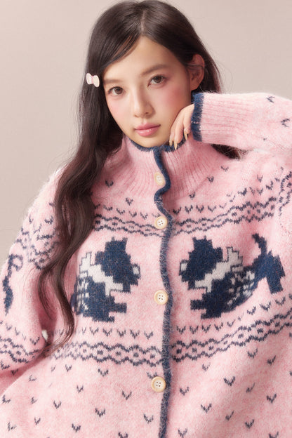 High Collar Dog Knit Cardigan