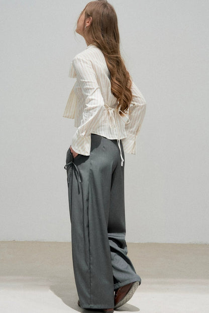 Three-Dimensional Bow Striped Blouse