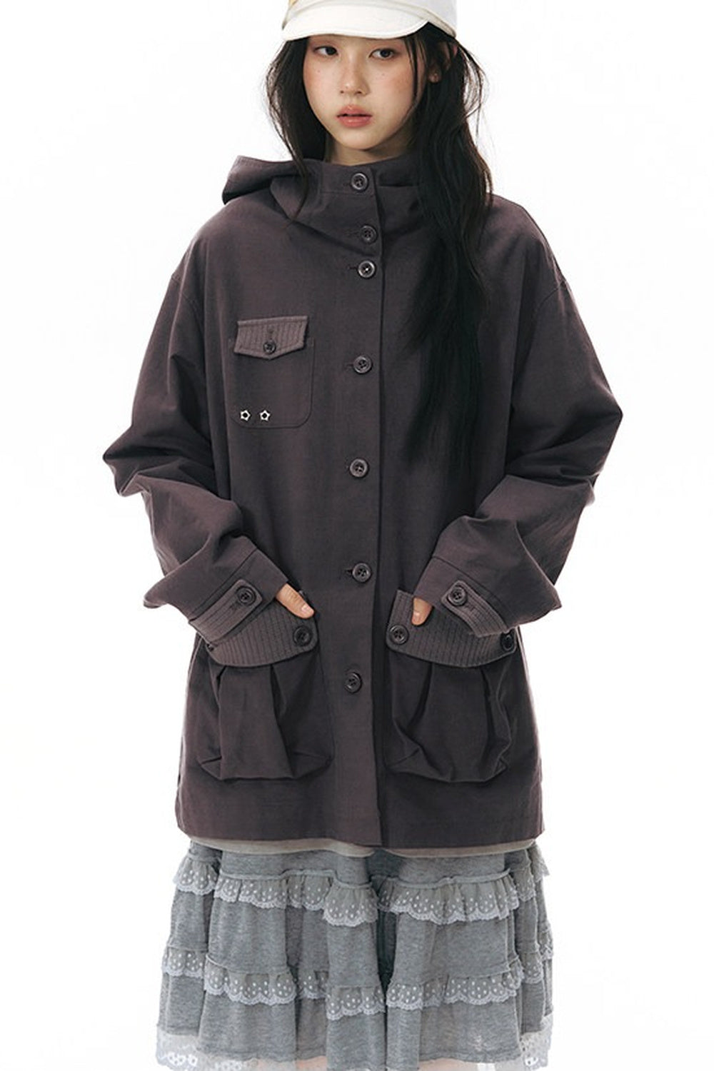 Workwear-Jacke mit Kapuze und Patchwork