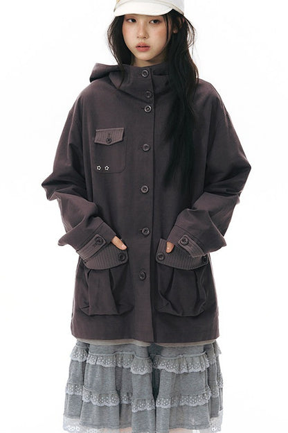 Workwear-Jacke mit Kapuze und Patchwork