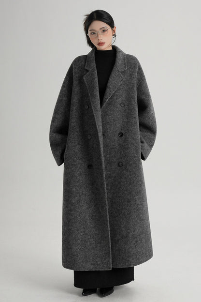 Cappotto ampio lungo in lana double face
